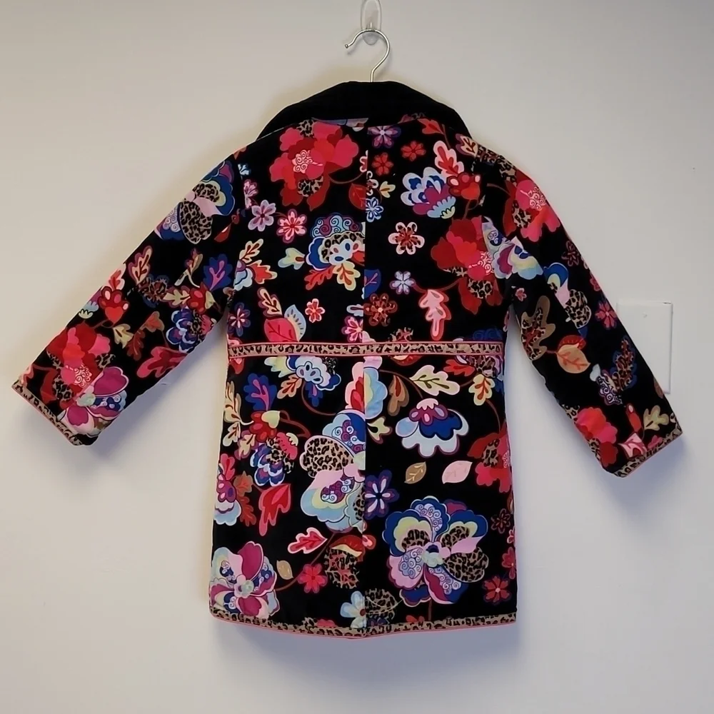 Children' Place Black Multicolored Floral Velvet Peacoat Leopard Details S 5/6